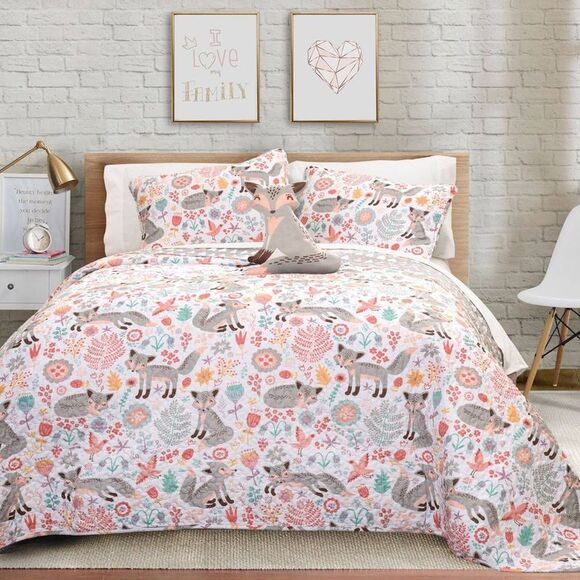 Lush Decor Other - Lush Decor - 3pc Twin Kids' Pixie Fox Reversible Quilt Set with Gray/Pink